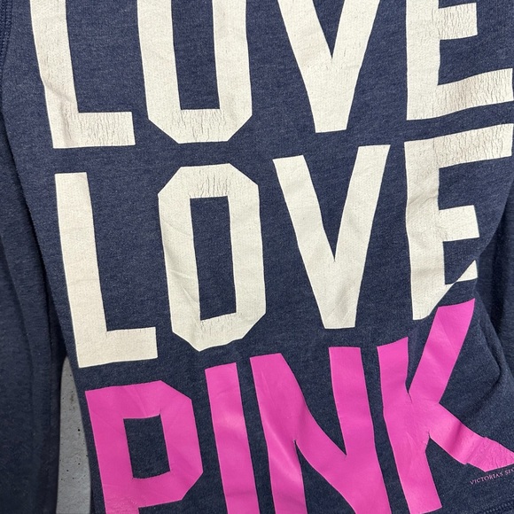Victoria’s Secret Pink Love Pink Full Zip Navy Hoodie XS - Picture 4 of 8